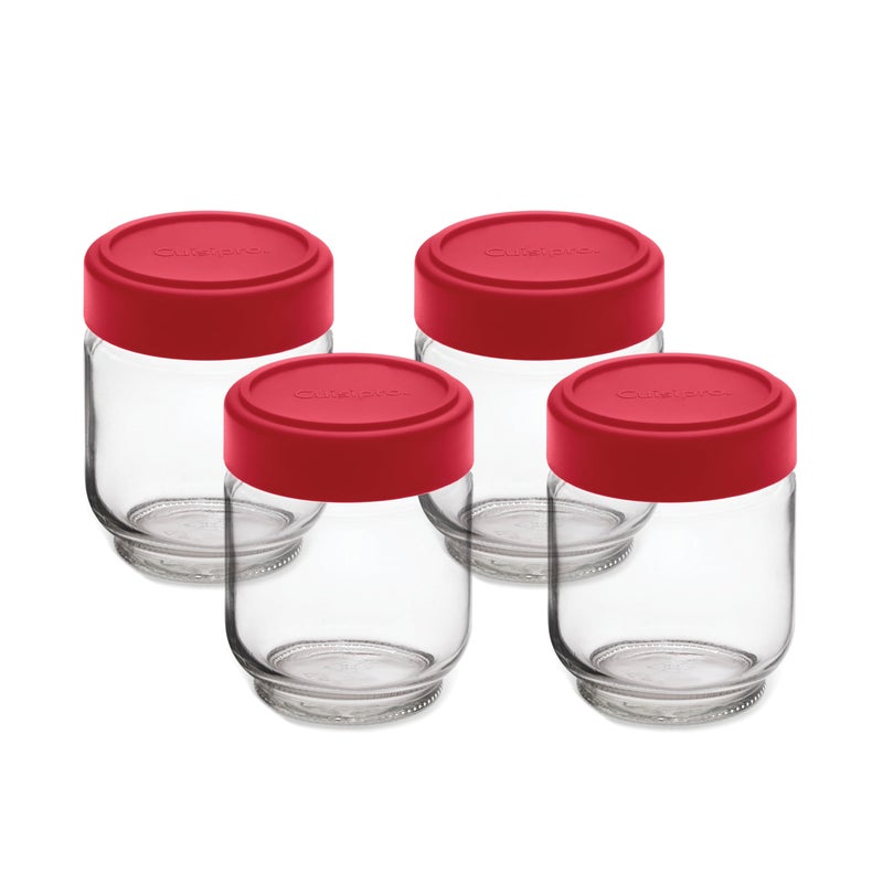 Cuisipro Jars with Lids, 6 Oz Glass Jars with Airtight Lid Wide Mouth, 4 Pack, Canning Jars for Liquid, Glass Container for Yogurt, Spice, Red - Image 1